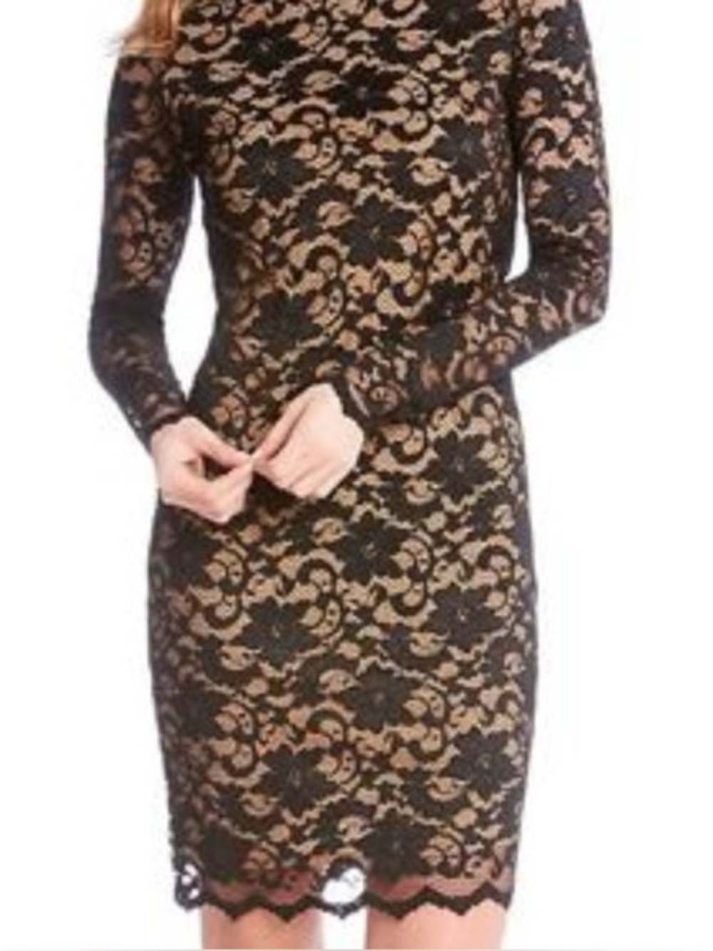 Karen Kane Black and Tan Floral Lace Long Sleeve Dress